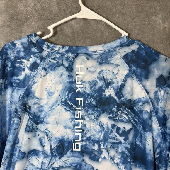 Huk Fishing Shirt 3XL Performance Fishing Camo Sleeves Mossy Oak Fracture Blue - Picture 5 of 10